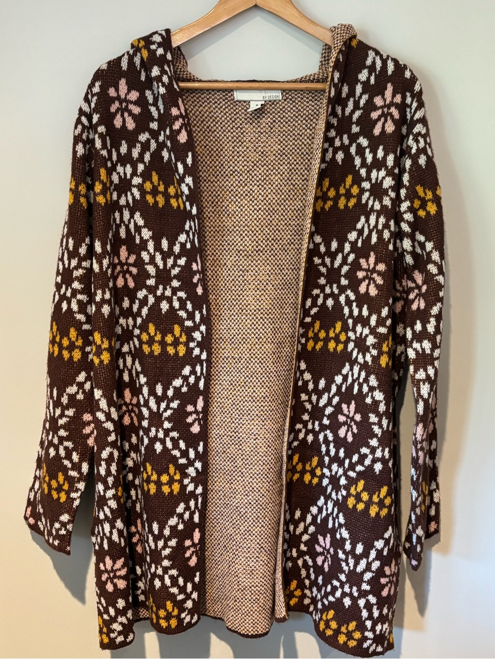 Patterned Hooded Open-Front Sweater Cardigan | By Design | Size M